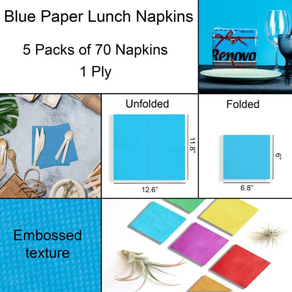 Servilletas de papel azul de 5 paquetes | Renova | 70 servilletas | 1 capa