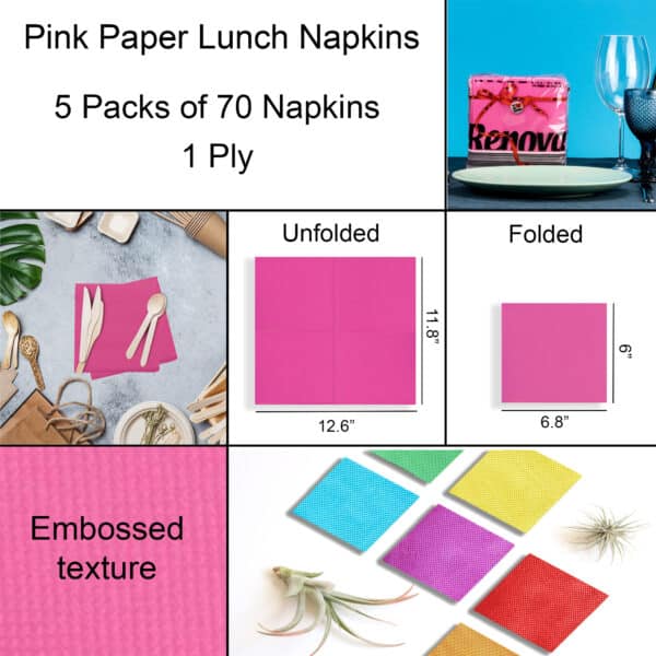 Servilletas de papel rosa 5 paquetes | Renova | 70 servilletas | 1 capa