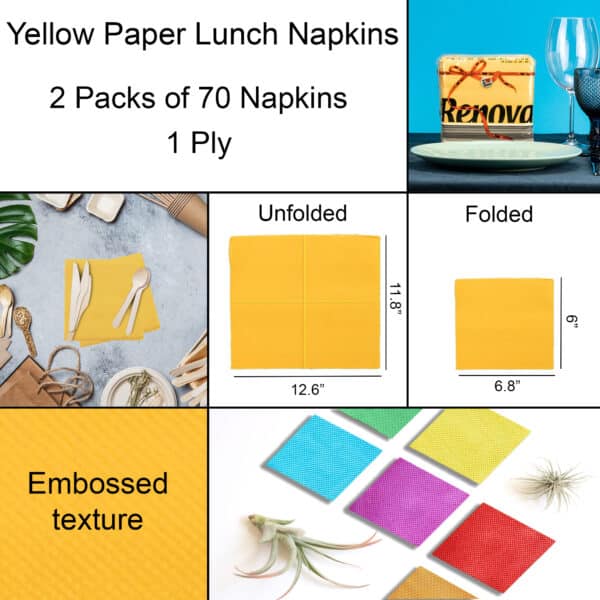 Naquinas de papel amarillo 2 paquetes | Renova | 70 servilletas | 1 capa