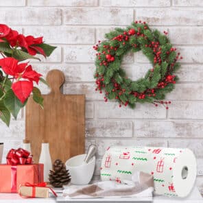Santa Christmas jumbo huge wider taller larger tissue roll paper towel colored soft texture premium