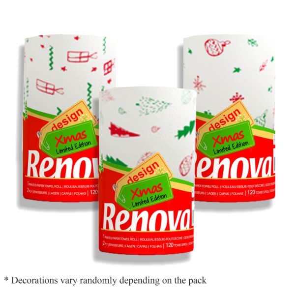 Christmas Paper Towel 3-Pack | Renova | 2-Ply Jumbo Rolls