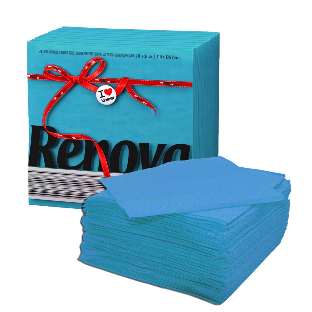 Renova Blue Paper Napkins Folded 1 Ply 2 sets of 70 Napkins