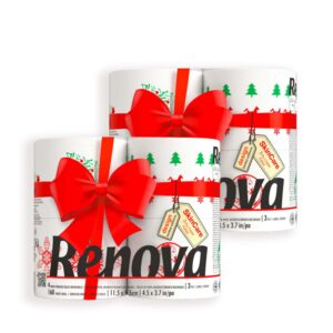 Renova Christmas Toilet Paper 8 Rolls - 3 Ply - 160 Sheets per Roll - Festive and Fun Bathroom Essential for the Holidays - Set of 2 packs