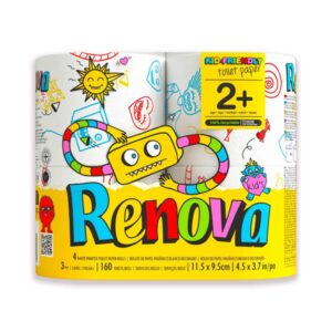 Renova Kids Toilet Paper 4 Rolls Pack - 3 Ply - 160 Sheets per Roll - Soft, Playful, and Ready for Any Bathroom Adventure
