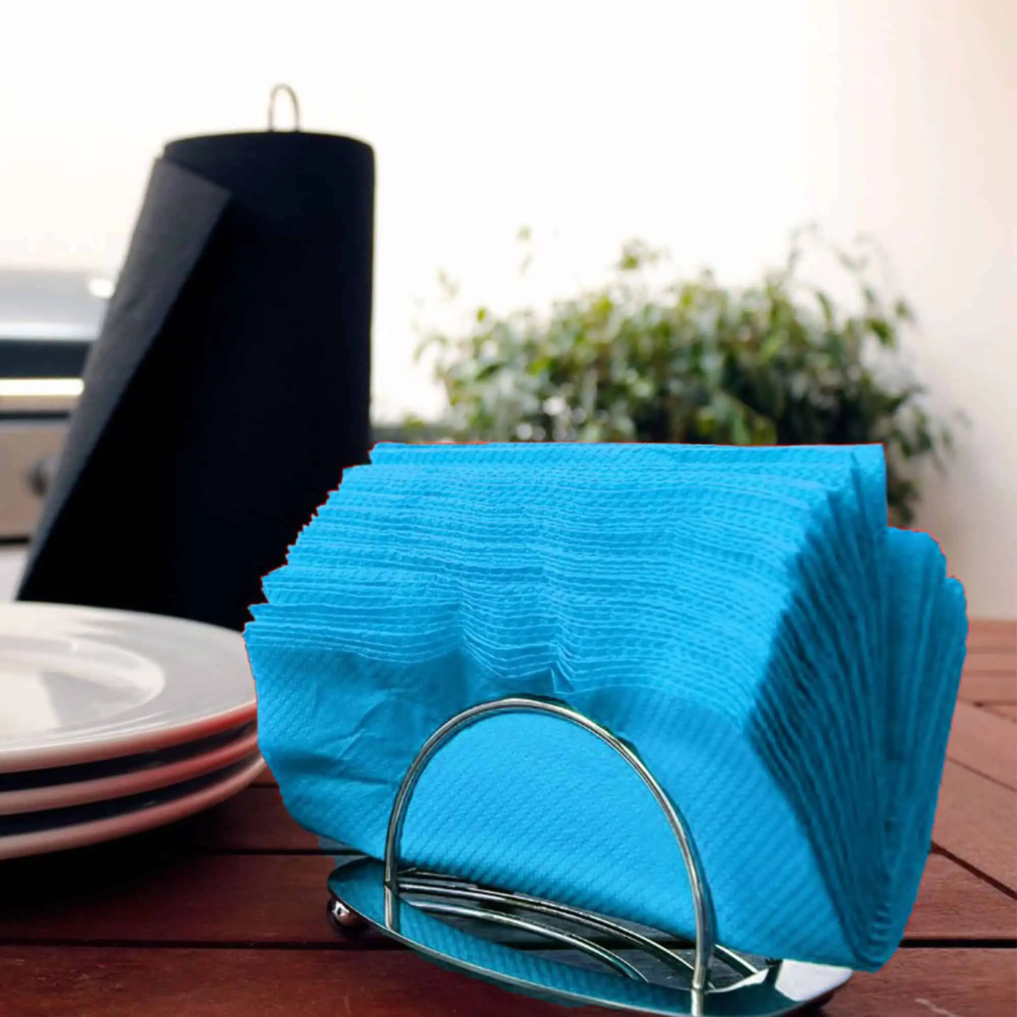 Blue 1-Ply Napkins in holder