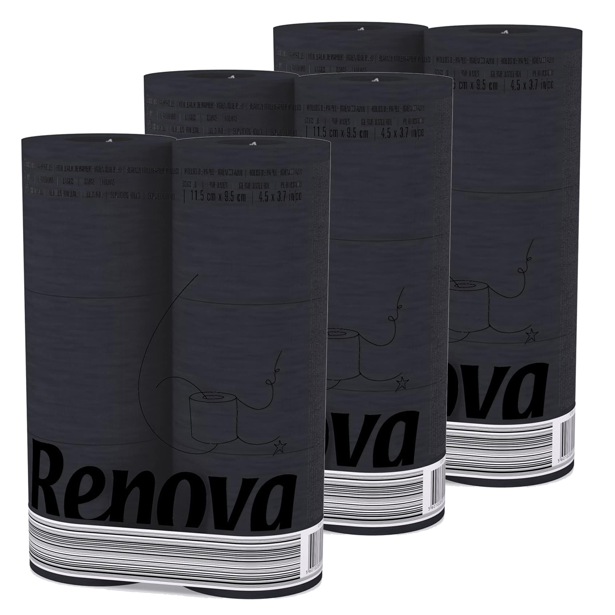  Renova H&PC-53742 3 Ply Soft Black Toilet Loo Tissue (6 Pack) :  Health & Household