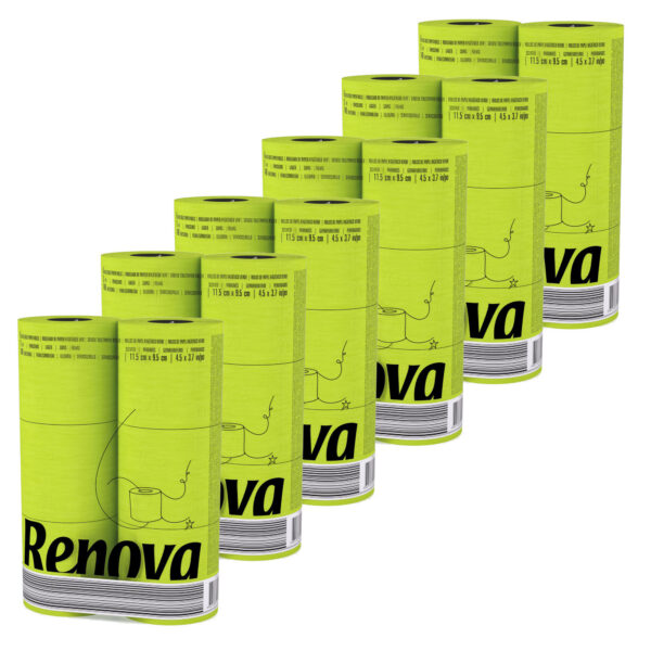 Renova 6-Pack Lime Green Toilet Paper, 6 Rolls per pack - 140 Sheets per Rolls - 3 Ply - Eco-label Certified - Dermatologically Tested - Septic Safe - Sustainable & Luxuriously Soft - Enhance your Home or Office Experience