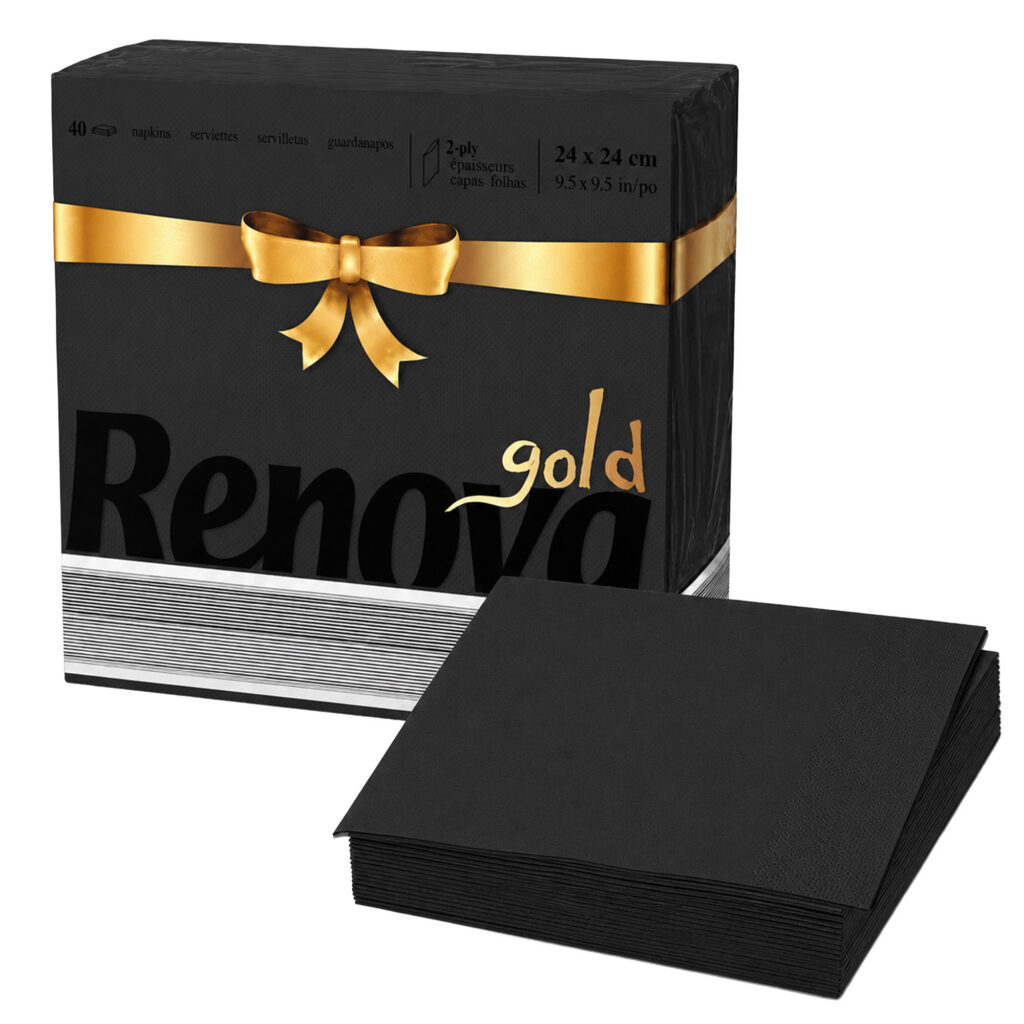 Renova Black Premium Paper Napkins 2-Ply, Square, 40 Napkins