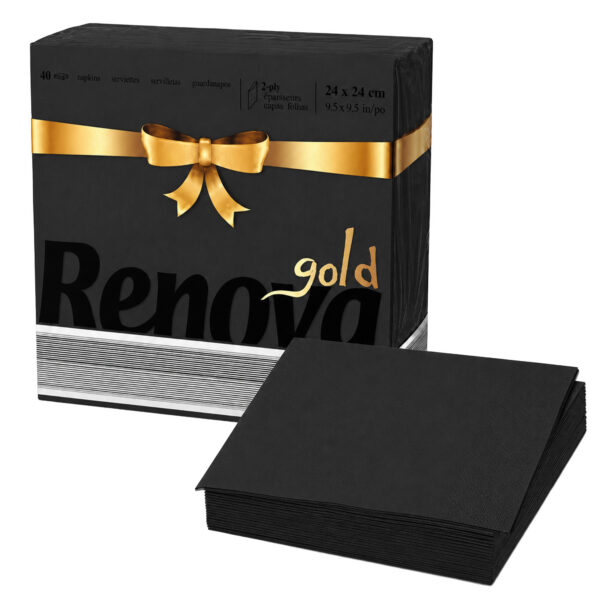 Renova Black Premium Paper Napkins 2-Ply, Square, 40 Napkins