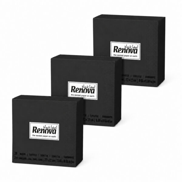 Renova Black 2-Ply Cocktail Paper Napkins, Bulk 90 Count, 3 Packs