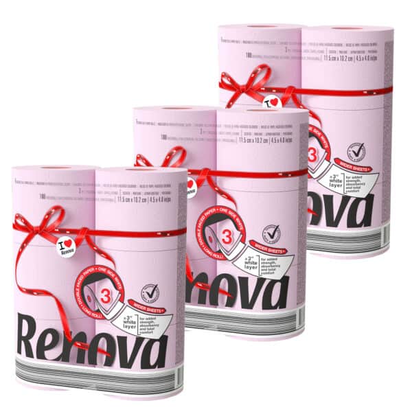 Light Pink Toilet Paper Jumbo 3-Pack | Renova | 3-Ply Rolls