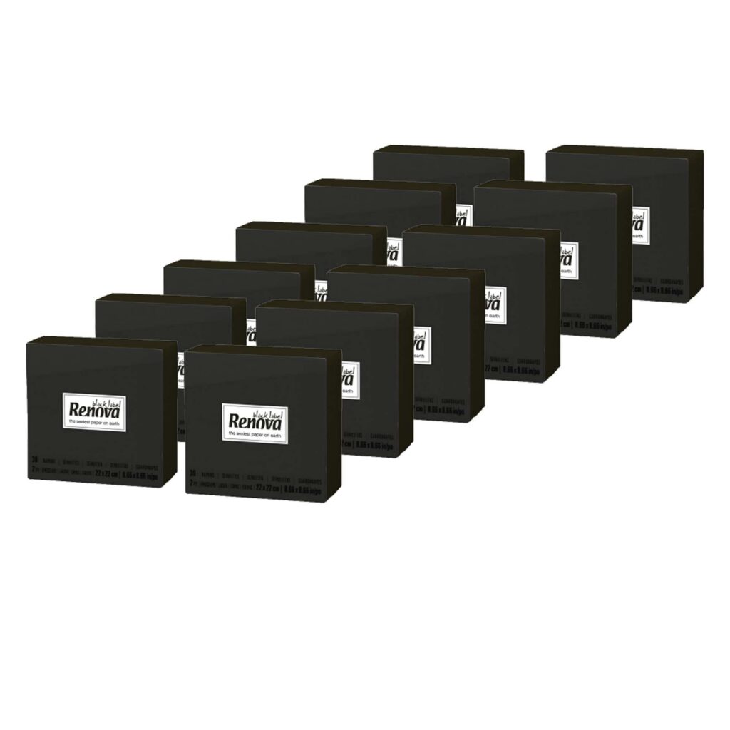 Renova Black Beverage Napkins, 2-Ply Paper Bulk 360 Count, 12 Packs