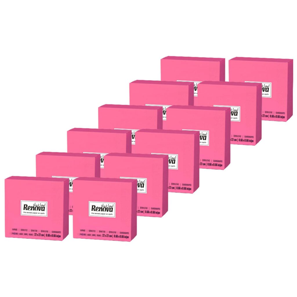 Renova Pink Beverage Napkins, 2-Ply Paper Bulk 360 Count, 12 Packs
