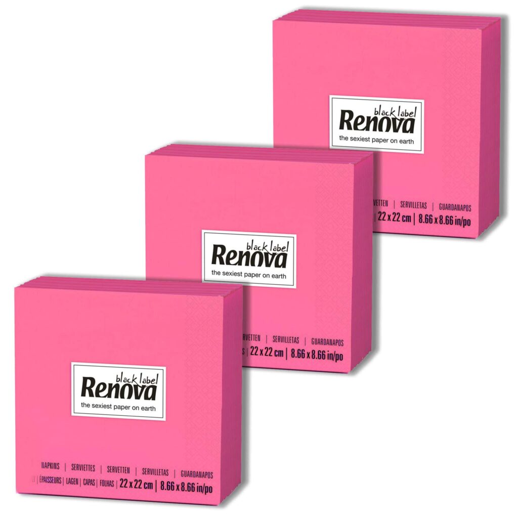 Renova Pink 2-Ply Cocktail Paper Napkins, Bulk 90 Count, 3 Packs
