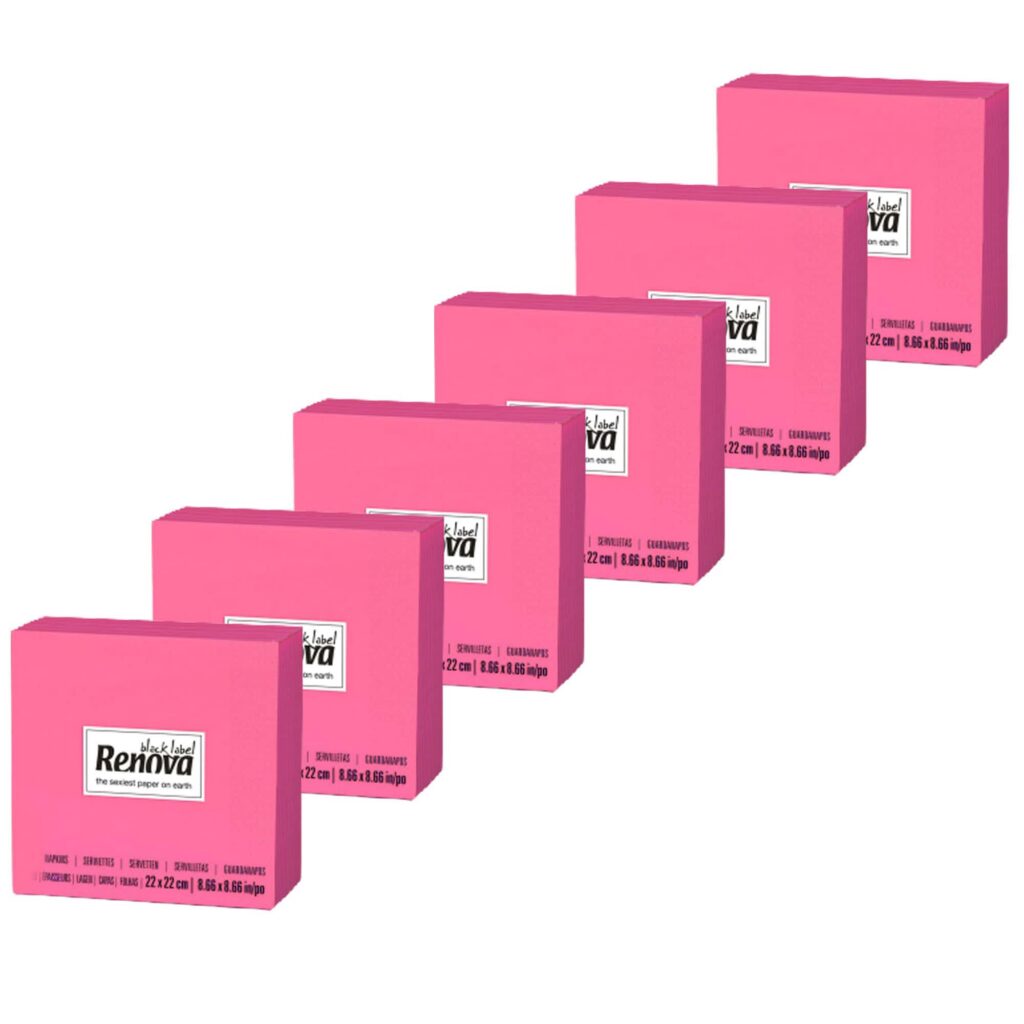 Pink Cocktail Paper Napkins by Renova, 2-Ply 180 Count, 6 Packs