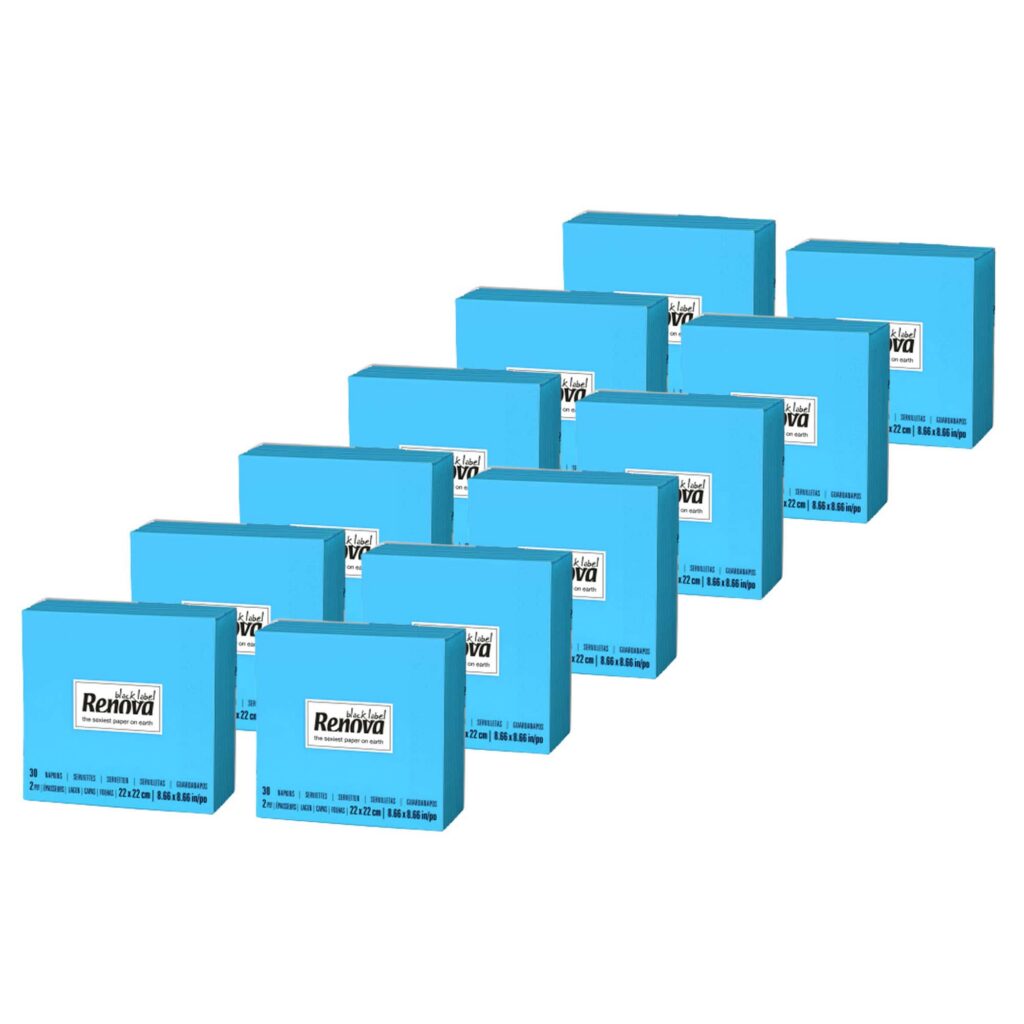 Renova Blue Beverage Napkins, 2-Ply Paper Bulk 360 Count, 12 Packs