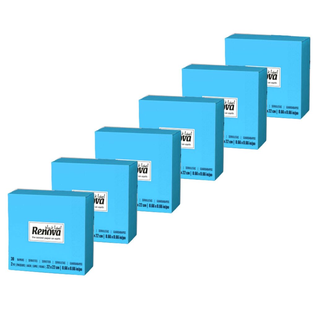 Blue Cocktail Paper Napkins by Renova, 2-Ply 180 Count, 6 Packs