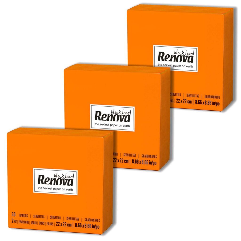 Renova Orange 2-Ply Cocktail Paper Napkins, Bulk 90 Count, 3 Packs