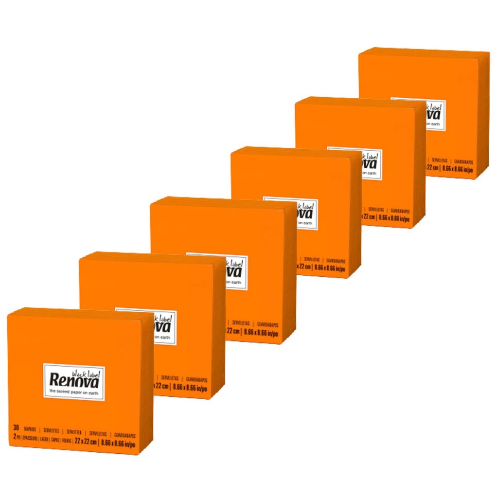 Orange Cocktail Paper Napkins by Renova, 2-Ply 180 Count, 6 Packs