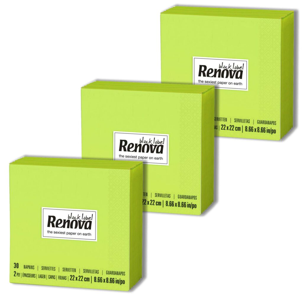 Renova Lime Green 2-Ply Cocktail Paper Napkins, Bulk 90 Count, 3 Packs