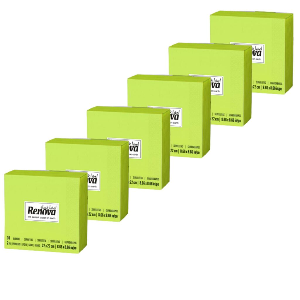 Lime Green Cocktail Paper Napkins by Renova, 2-Ply 180 Count, 6 Packs