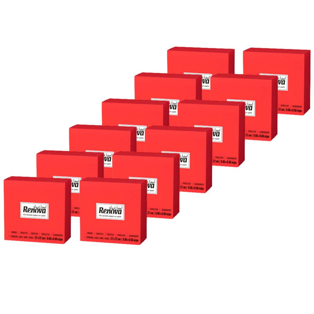Renova Red Beverage Napkins, 2-Ply Paper Bulk 360 Count, 12 Packs