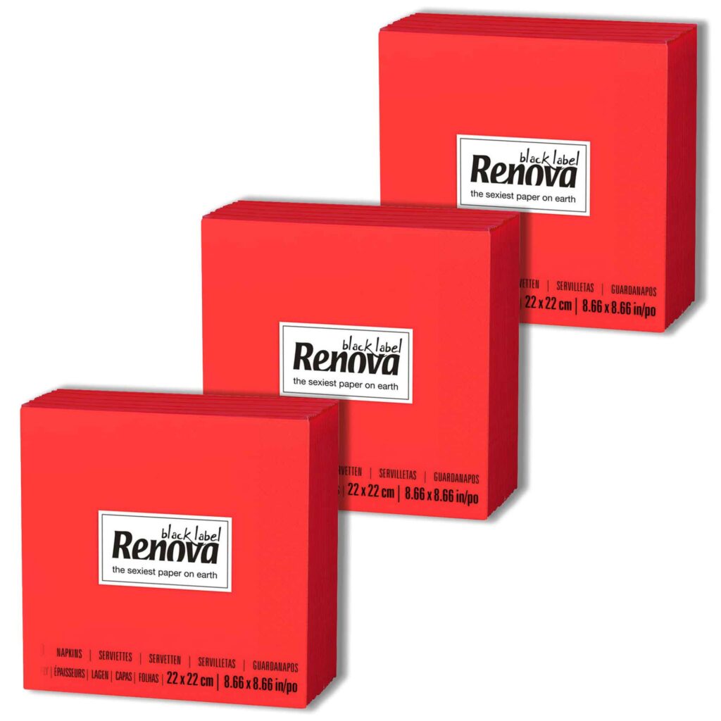 Renova Red 2-Ply Cocktail Paper Napkins, Bulk 90 Count, 3 Packs