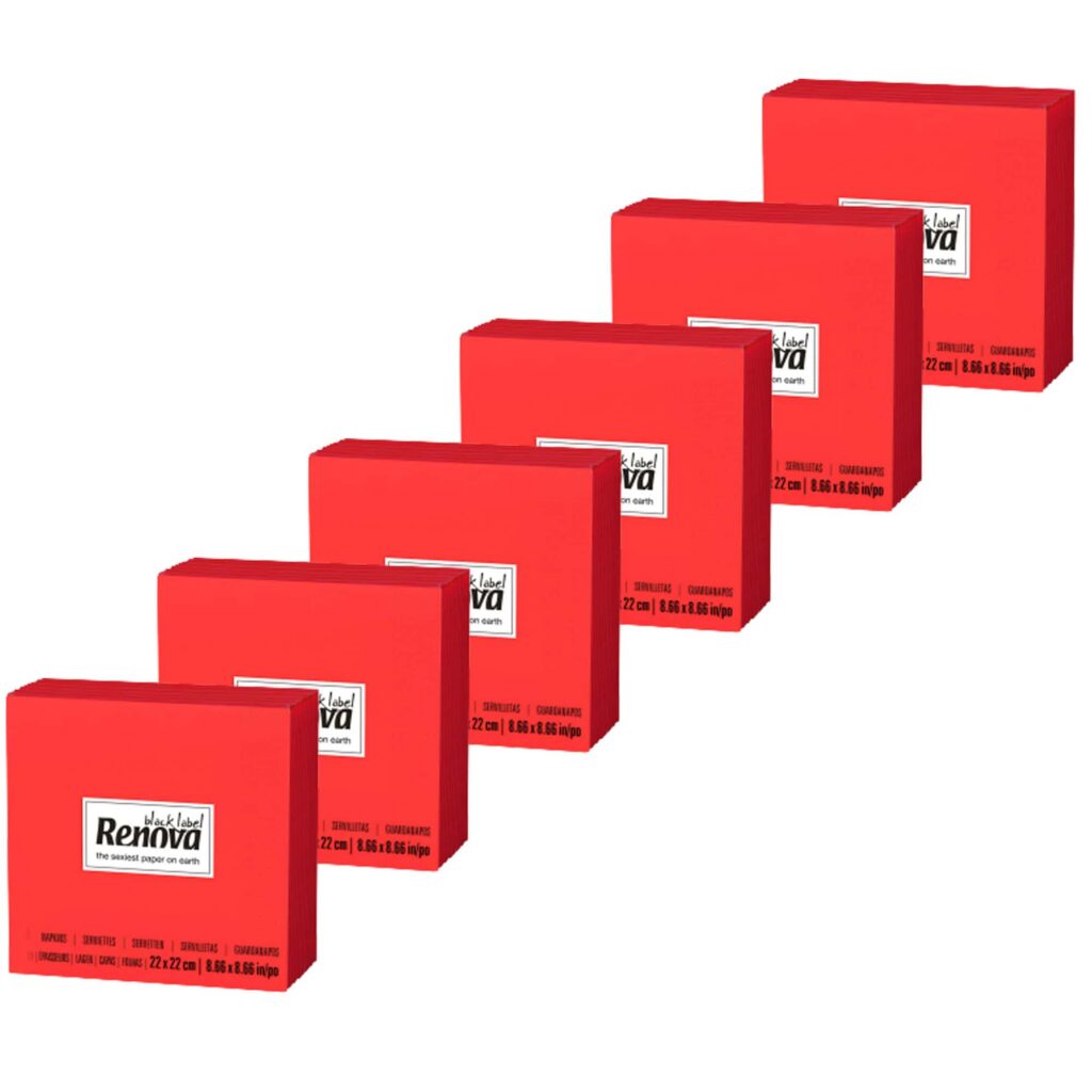Red Cocktail Paper Napkins by Renova, 2-Ply 180 Count, 6 Packs