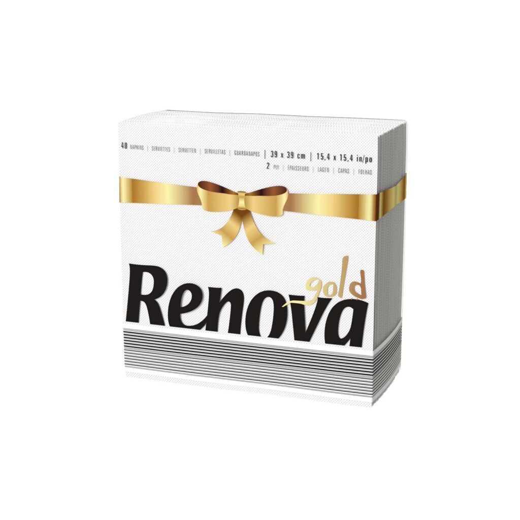 Renova 40 Square White Luncheon Paper Napkins 2 Ply – Linen-Feel – Gold Collection- Premium Quality for Classic Elegance for Any Occasion – Perfect for Weddings, Parties, Formal Dinners, or Cocktail Parties