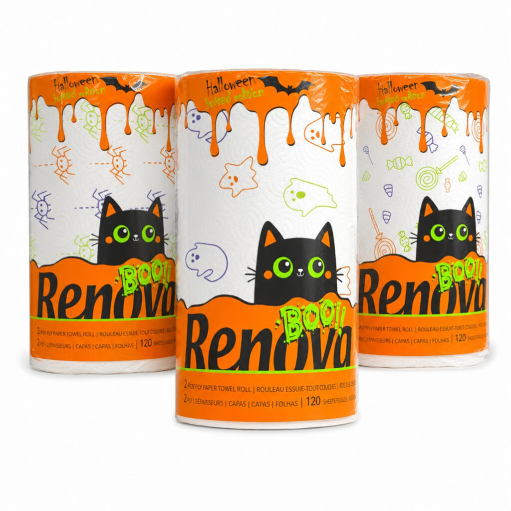 Renova Halloween Kitchen Paper Towel Set, 3 Jumbo Rolls, 2-Ply, 360 Sheets Total