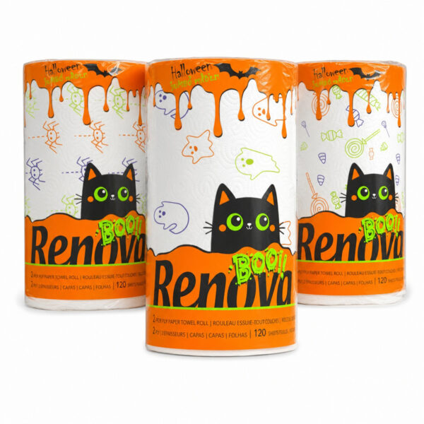 Renova Halloween Kitchen Paper Towel Set, 3 Jumbo Rolls, 2-Ply, 360 Sheets Total