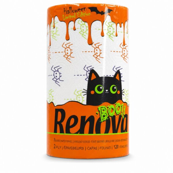 Renova Halloween Paper Towels, 1 Jumbo Roll, 2-Ply, 120 Sheets, Ghost & Pumpkin Print