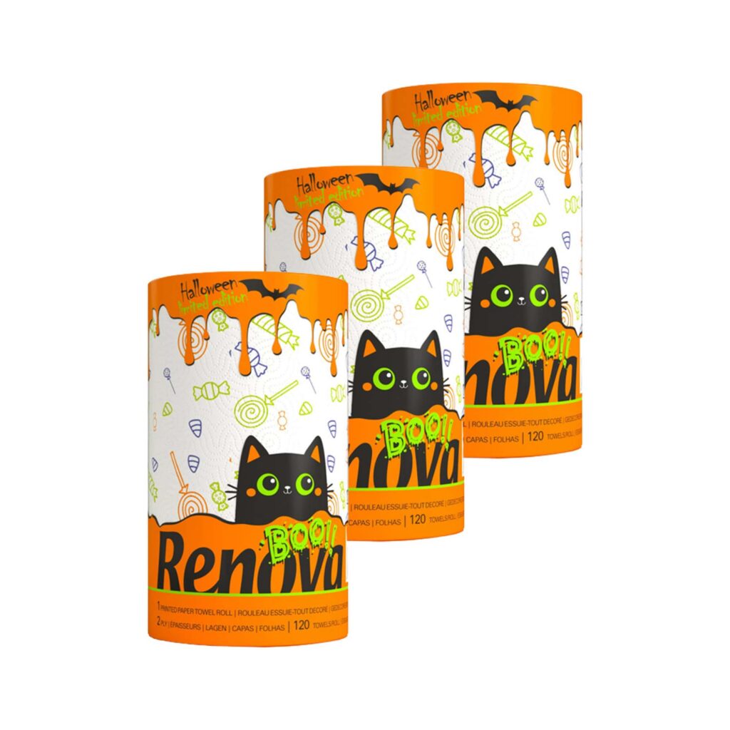 Renova Set of 3 Halloween Kitchen Paper Towel Jumbo Rolls 2-ply 120 Sheets
