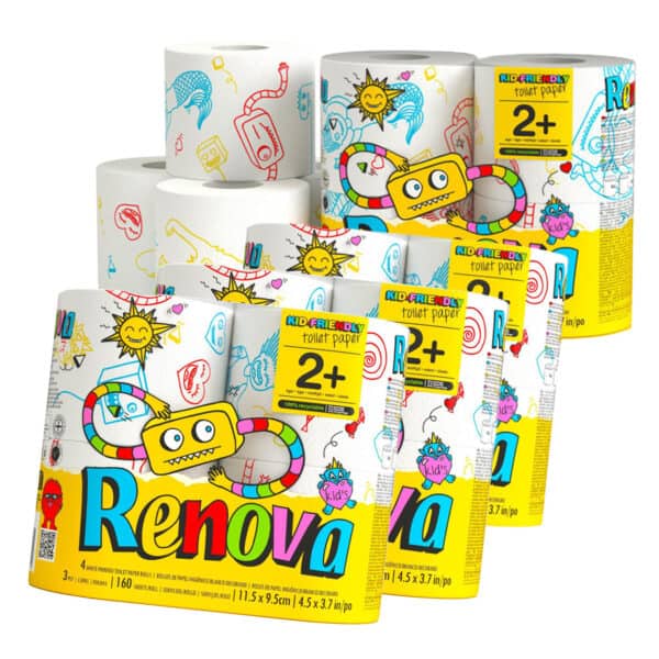 Kids Toilet Paper 4-Pack | Renova | 3-Ply Rolls