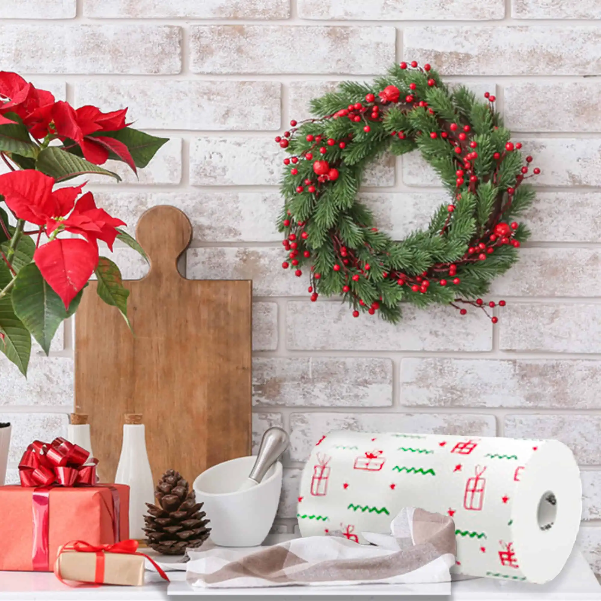 Merry Christmas Decorated Home Bathroom Christmas Paper Towel Jumbo Roll
