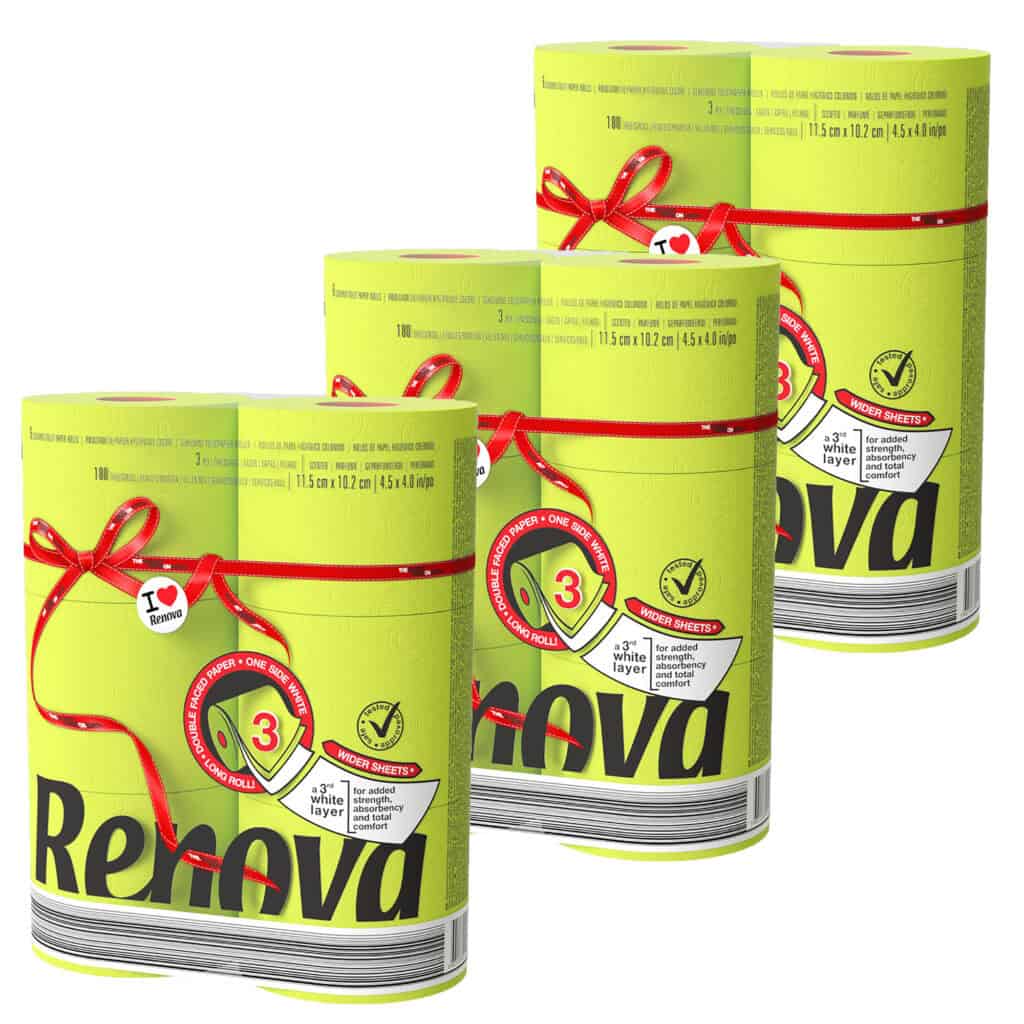 Renova Lime Green Toilet Paper Jumbo, 18 Rolls, 3-Ply, 180 Sheets