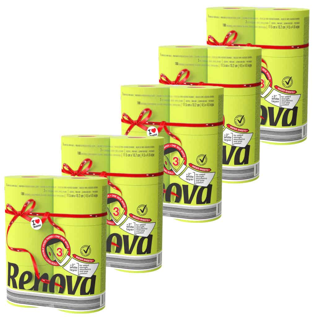 Renova Lime Green Toilet Paper Jumbo, 30 Rolls, 3-Ply, 180 Sheets