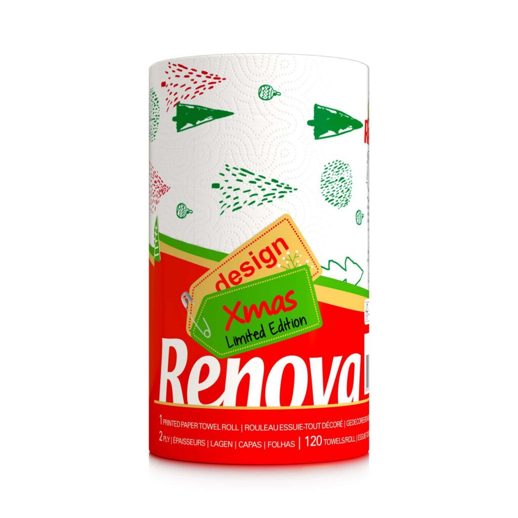 Renova Christmas Kitchen Paper Towel 1 Jumbo Roll 2-ply 120 Sheets