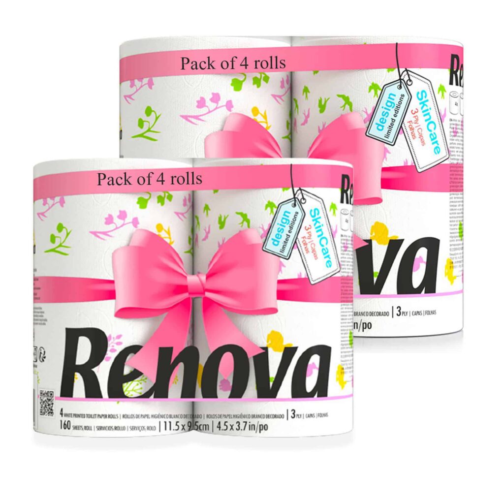 Renova Spring Blossom Toilet Paper 3-Ply, 8 Rolls, 160 Sheets per Roll