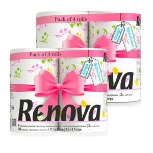 Renova Design Spring Limited Edition Toilet Paper | Floral & Colorful Illustrations | 8 Rolls | White Paper | 160 Sheets per Roll | 60Ft Length | FSC® Certified | Sustainable & Stylish Bathroom Essential