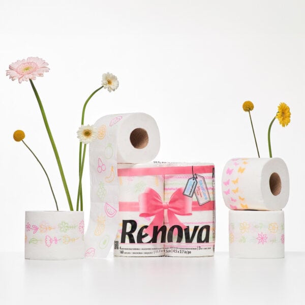 Papel higiénico de primavera de 2 paquetes | Renova | Rollos de 3 capas