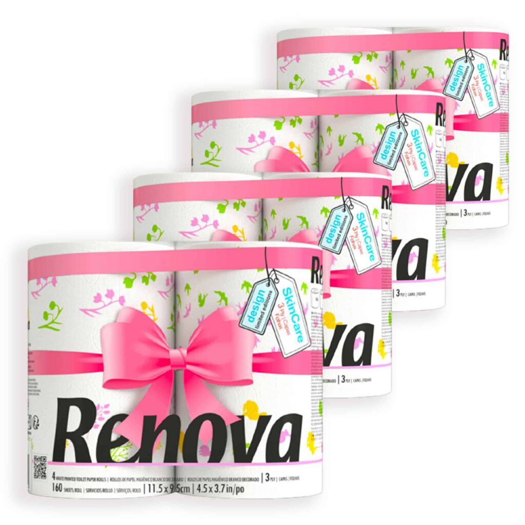Renova Spring Blossom Toilet Paper 3-Ply, 16 Rolls, 160 Sheets per Roll