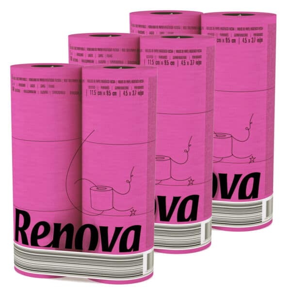Pink Toilet Paper 3-Pack | Renova | 3-Ply Rolls