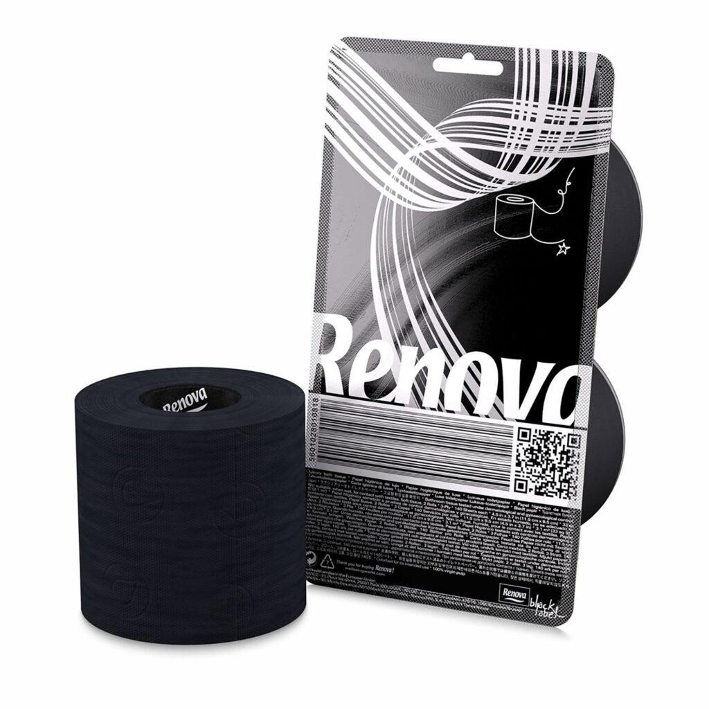 Economical Pack: 2 Rolls of Renova Black Toilet Paper – 3 Thicknesses, 140 Sheets Each – Dermatologically & Gynecologically Tested – Ecolabel Certified. Perfect for Joyful Conversations!