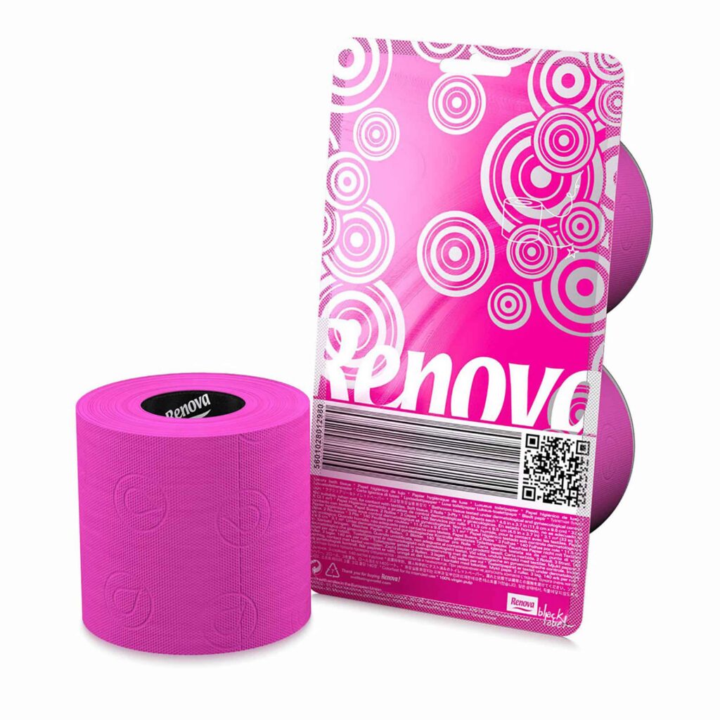 Budget-Friendly Bliss: 2 Renova Pink Toilet Paper Rolls – A Conversation-Inducing Bundle! 3-Ply, 140 Sheets – Dermatologically and Gynecologically Verified – Ecolabel Accredited