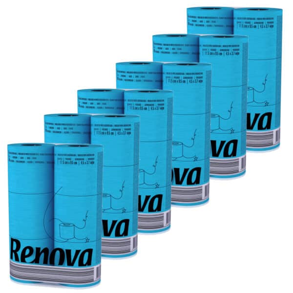 Blue Toilet Paper 6-Pack | Renova | 3-Ply Rolls