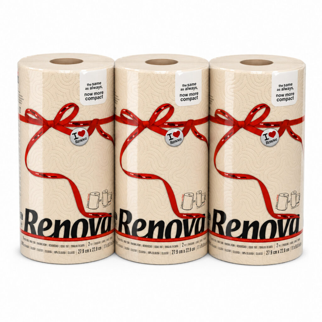 Renova Cream Paper Towel Rolls 2-Ply 120 Sheets, 3 Rolls