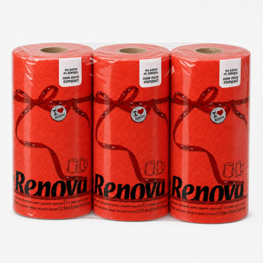 Renova Red Paper Towel Rolls 2-Ply 120 Sheets, 3 Rolls