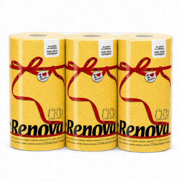 Renova Yellow Paper Towel Rolls 2-Ply 120 Sheets, 3 Rolls