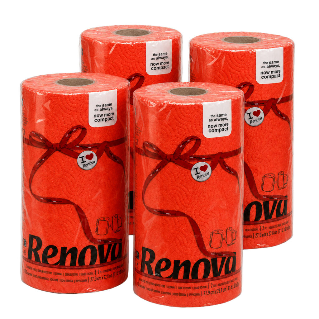 Renova Red Paper Towel Rolls 2-Ply 120 Sheets, 4 Rolls